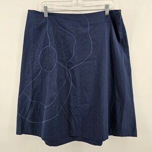Lane Bryant Skirt Women 16 Navy Blue Floral Embroidery Cotton A-Line Knee Length